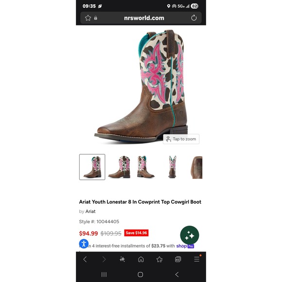 NWB Ariat Kids Lonestar Rowdy Rust Cow Print Western Square Toe Boots Size 6 - Picture 12 of 12